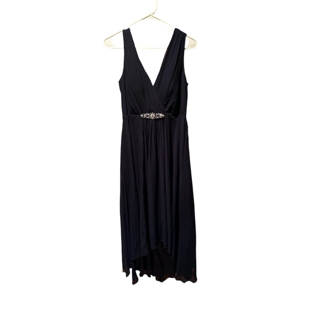 Eliza J Embellished High/Low Chiffon Dress in Navy NWT